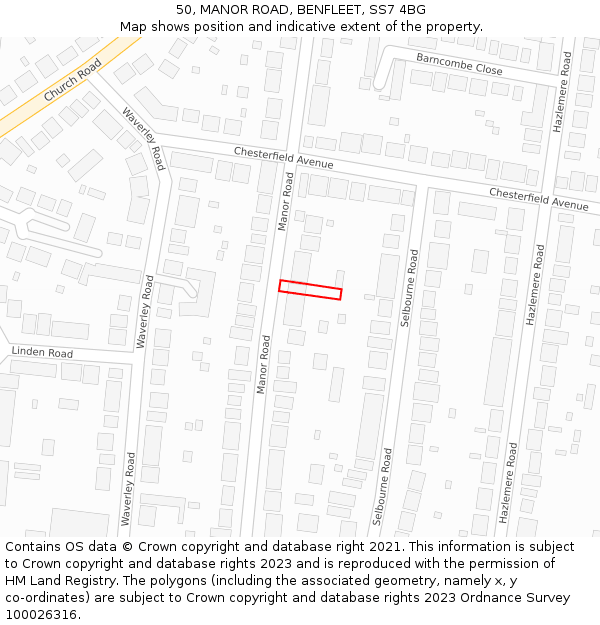 50, MANOR ROAD, BENFLEET, SS7 4BG: Location map and indicative extent of plot
