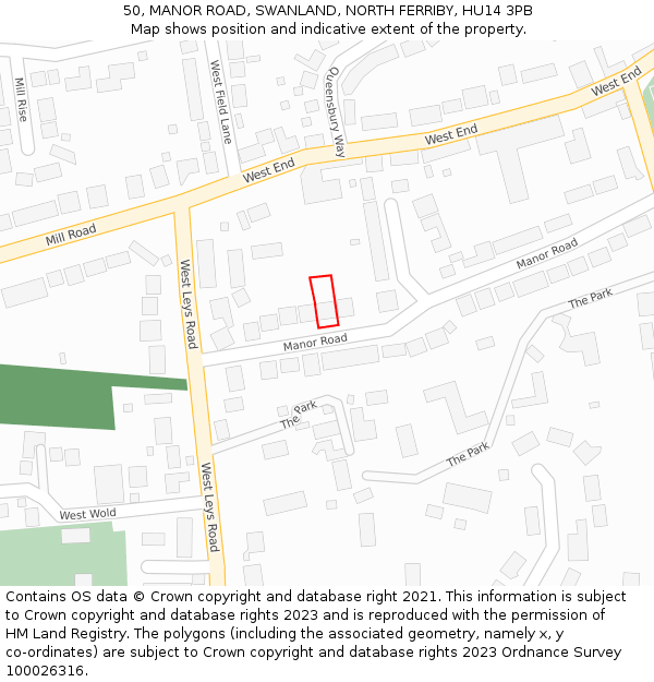 50, MANOR ROAD, SWANLAND, NORTH FERRIBY, HU14 3PB: Location map and indicative extent of plot