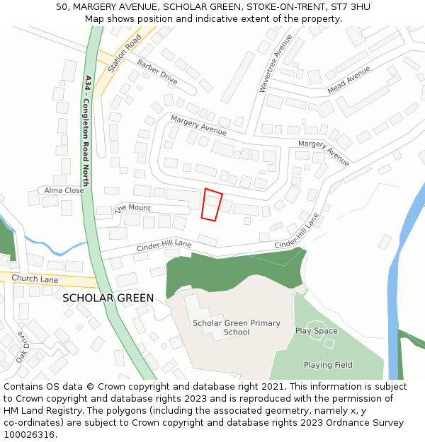 50, MARGERY AVENUE, SCHOLAR GREEN, STOKE-ON-TRENT, ST7 3HU: Location map and indicative extent of plot