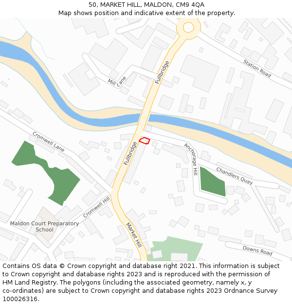 50, MARKET HILL, MALDON, CM9 4QA: Location map and indicative extent of plot