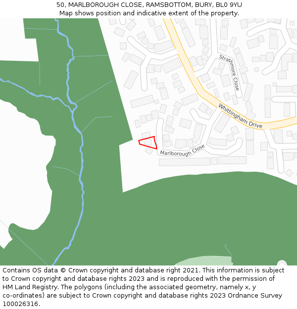 50, MARLBOROUGH CLOSE, RAMSBOTTOM, BURY, BL0 9YU: Location map and indicative extent of plot