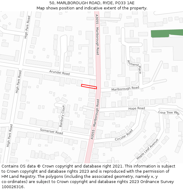 50, MARLBOROUGH ROAD, RYDE, PO33 1AE: Location map and indicative extent of plot