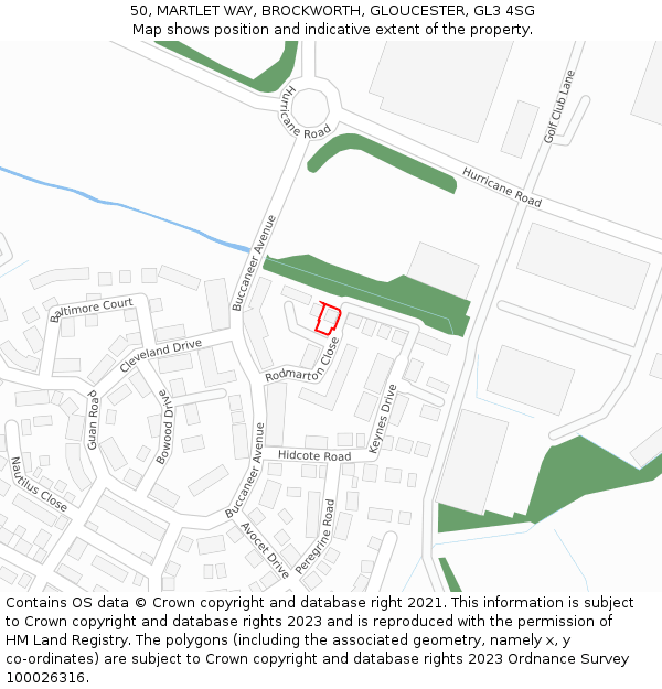 50, MARTLET WAY, BROCKWORTH, GLOUCESTER, GL3 4SG: Location map and indicative extent of plot