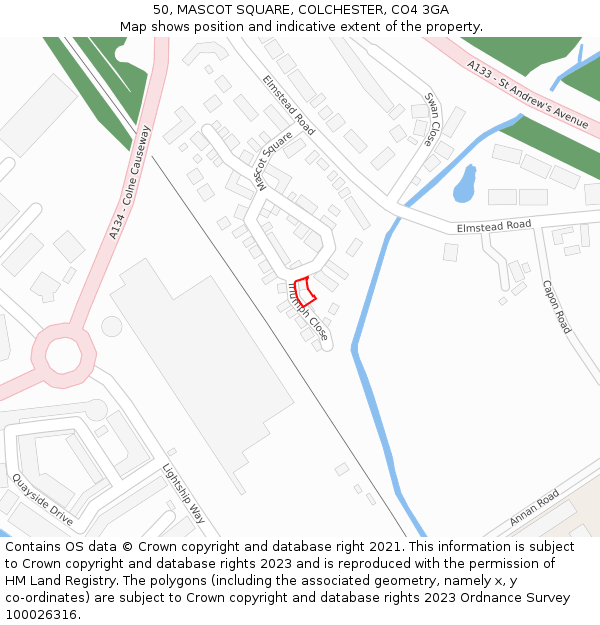 50, MASCOT SQUARE, COLCHESTER, CO4 3GA: Location map and indicative extent of plot
