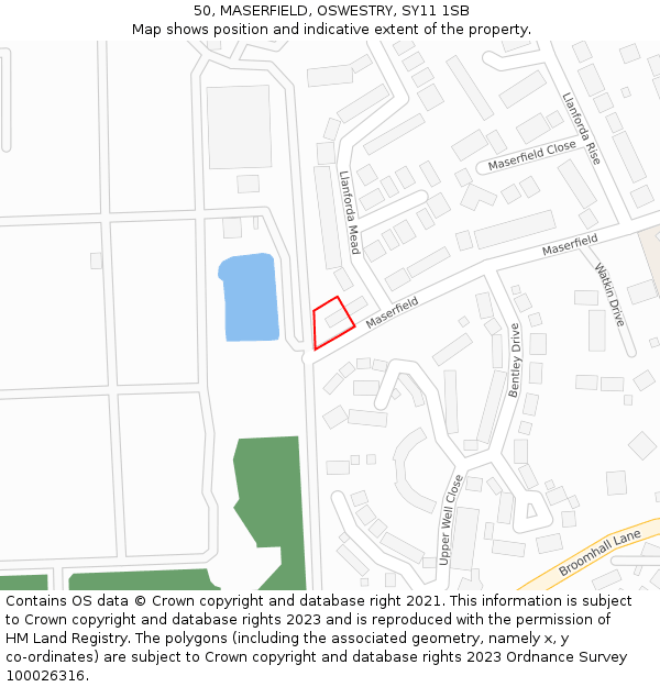50, MASERFIELD, OSWESTRY, SY11 1SB: Location map and indicative extent of plot