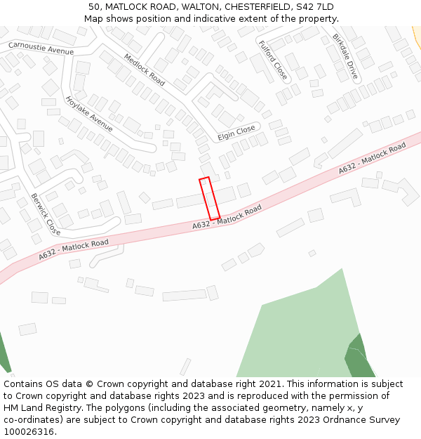 50, MATLOCK ROAD, WALTON, CHESTERFIELD, S42 7LD: Location map and indicative extent of plot