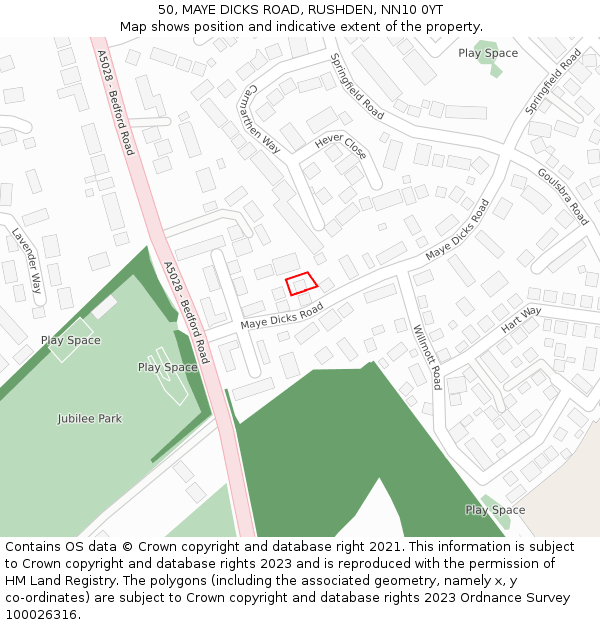 50, MAYE DICKS ROAD, RUSHDEN, NN10 0YT: Location map and indicative extent of plot