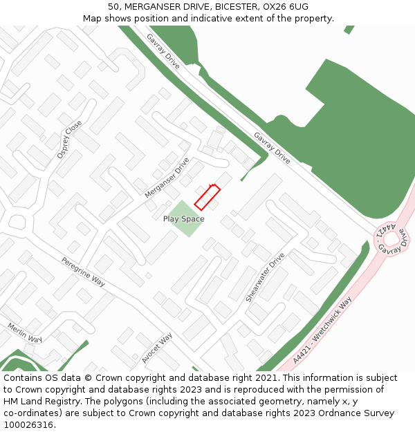 50, MERGANSER DRIVE, BICESTER, OX26 6UG: Location map and indicative extent of plot