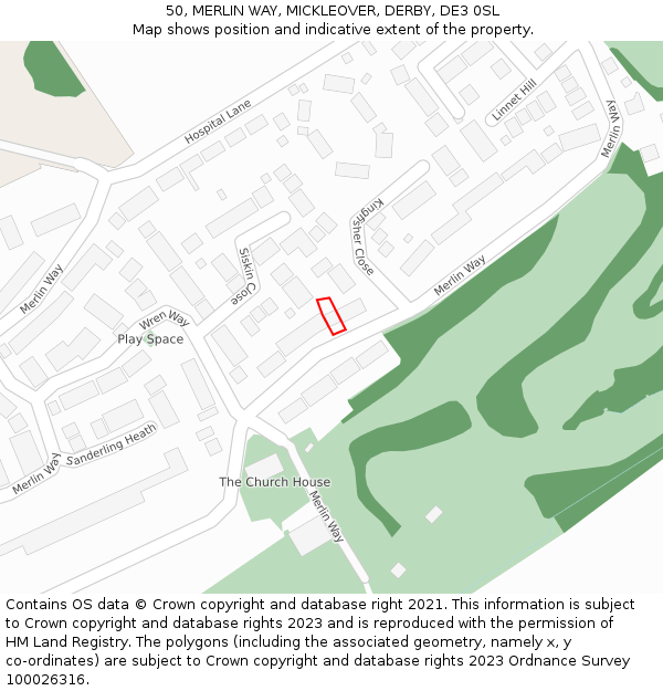 50, MERLIN WAY, MICKLEOVER, DERBY, DE3 0SL: Location map and indicative extent of plot