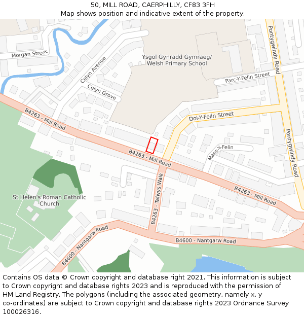 50, MILL ROAD, CAERPHILLY, CF83 3FH: Location map and indicative extent of plot