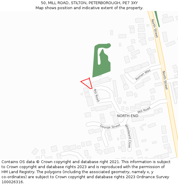 50, MILL ROAD, STILTON, PETERBOROUGH, PE7 3XY: Location map and indicative extent of plot