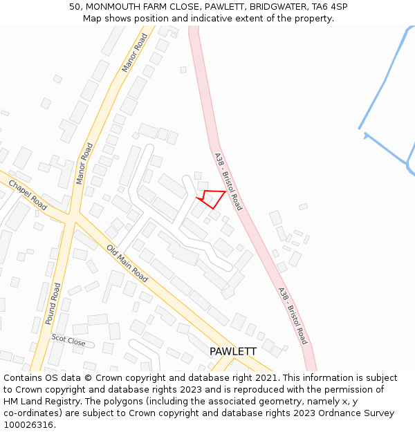 50, MONMOUTH FARM CLOSE, PAWLETT, BRIDGWATER, TA6 4SP: Location map and indicative extent of plot