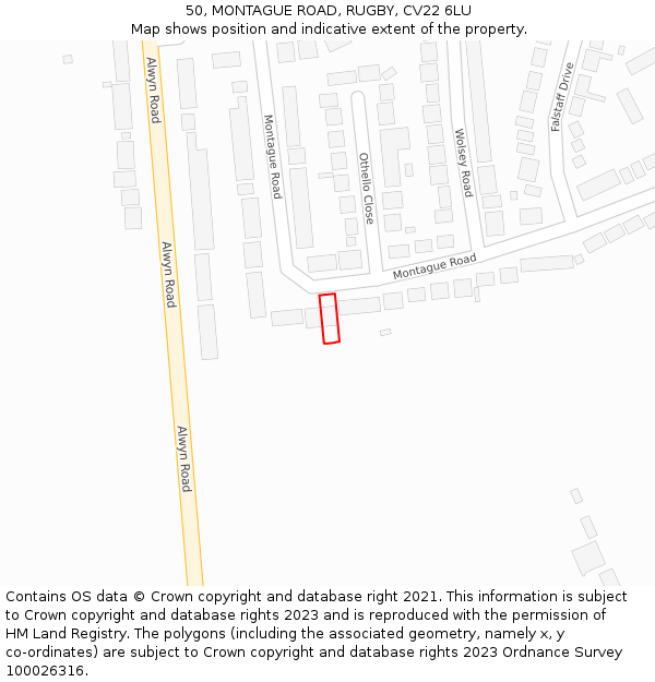 50, MONTAGUE ROAD, RUGBY, CV22 6LU: Location map and indicative extent of plot