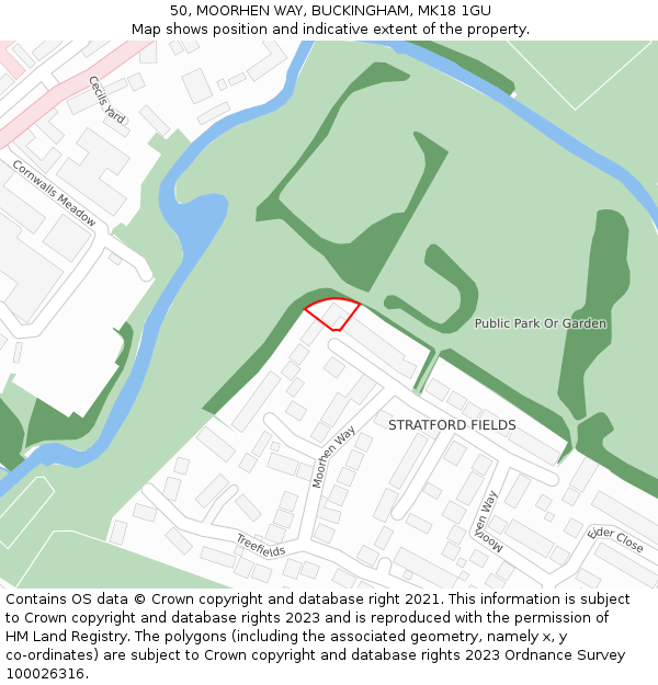 50, MOORHEN WAY, BUCKINGHAM, MK18 1GU: Location map and indicative extent of plot