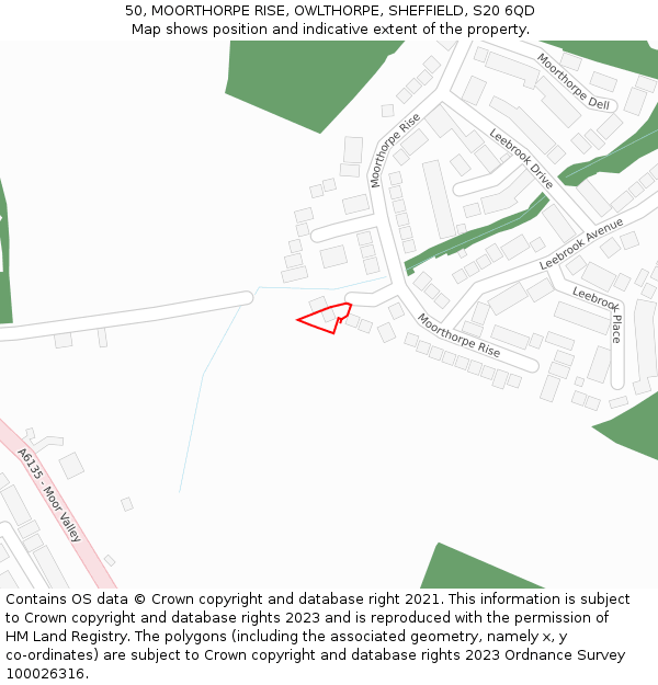 50, MOORTHORPE RISE, OWLTHORPE, SHEFFIELD, S20 6QD: Location map and indicative extent of plot