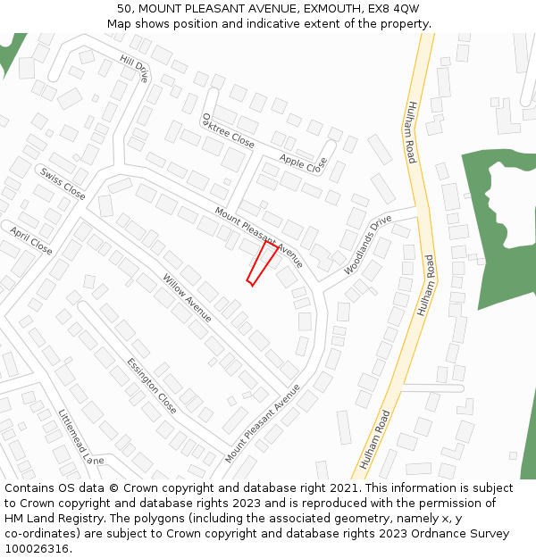 50, MOUNT PLEASANT AVENUE, EXMOUTH, EX8 4QW: Location map and indicative extent of plot
