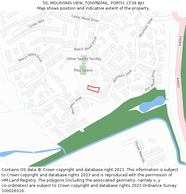 50, MOUNTAIN VIEW, TONYREFAIL, PORTH, CF39 8JH: Location map and indicative extent of plot