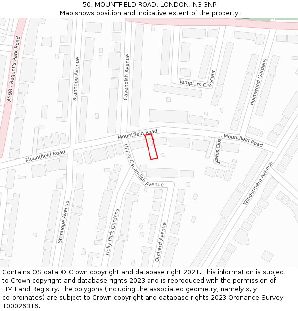 50, MOUNTFIELD ROAD, LONDON, N3 3NP: Location map and indicative extent of plot