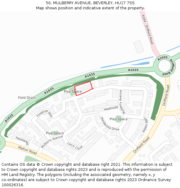 50, MULBERRY AVENUE, BEVERLEY, HU17 7SS: Location map and indicative extent of plot