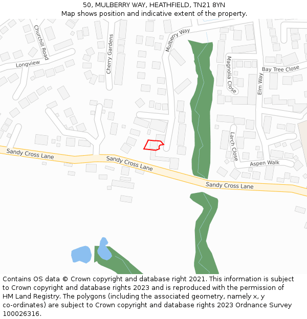 50, MULBERRY WAY, HEATHFIELD, TN21 8YN: Location map and indicative extent of plot