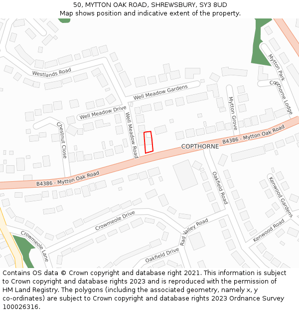 50, MYTTON OAK ROAD, SHREWSBURY, SY3 8UD: Location map and indicative extent of plot