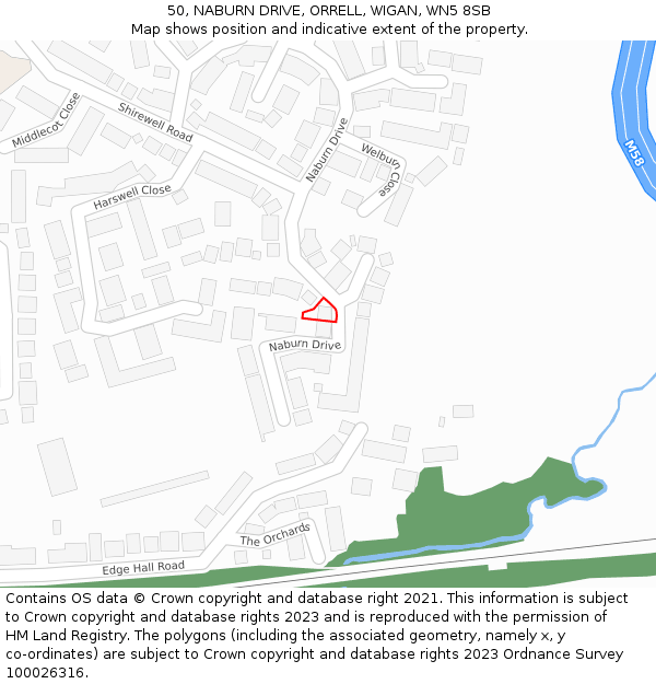 50, NABURN DRIVE, ORRELL, WIGAN, WN5 8SB: Location map and indicative extent of plot