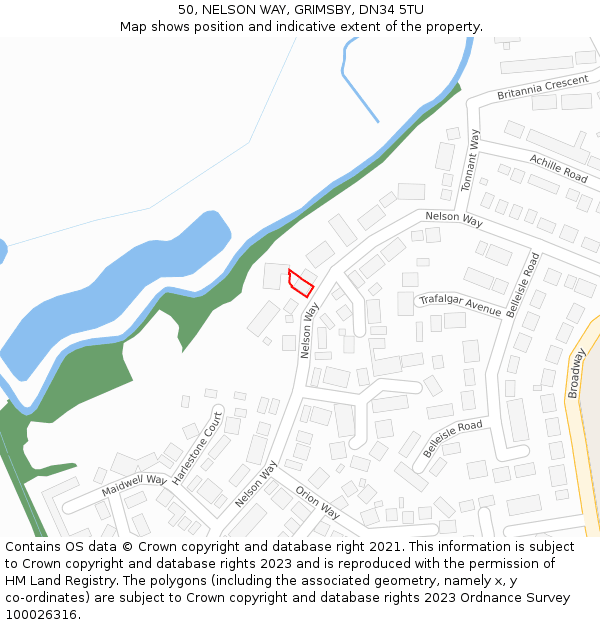 50, NELSON WAY, GRIMSBY, DN34 5TU: Location map and indicative extent of plot