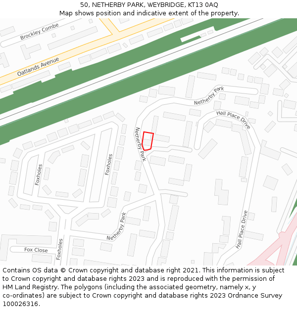 50, NETHERBY PARK, WEYBRIDGE, KT13 0AQ: Location map and indicative extent of plot