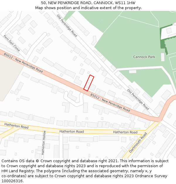 50, NEW PENKRIDGE ROAD, CANNOCK, WS11 1HW: Location map and indicative extent of plot