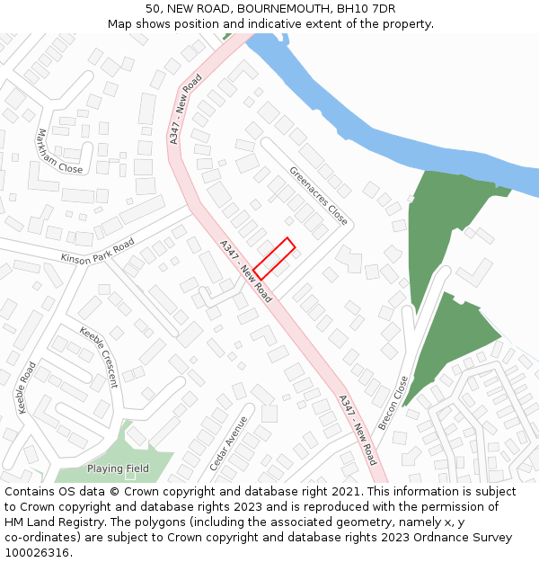 50, NEW ROAD, BOURNEMOUTH, BH10 7DR: Location map and indicative extent of plot