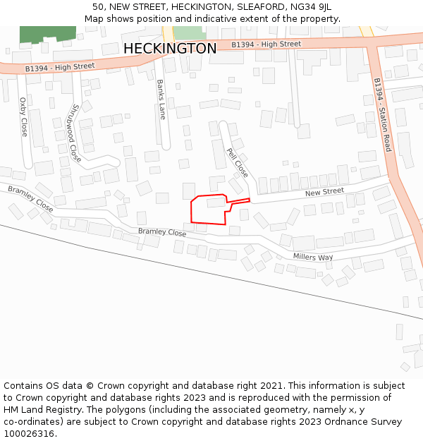 50, NEW STREET, HECKINGTON, SLEAFORD, NG34 9JL: Location map and indicative extent of plot