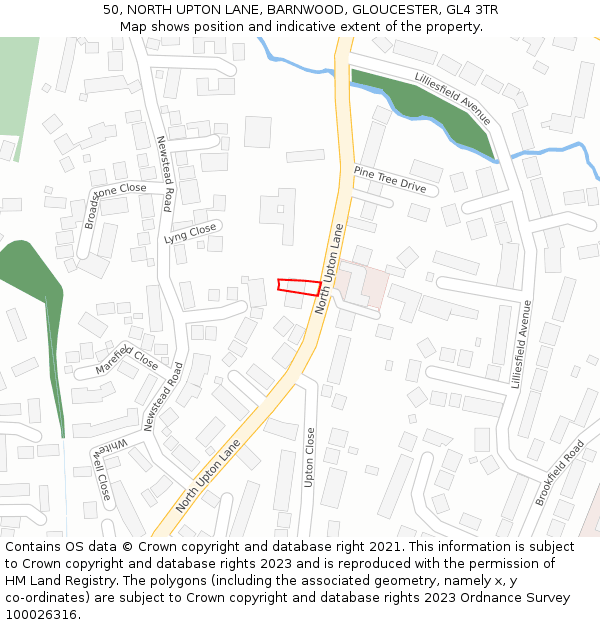 50, NORTH UPTON LANE, BARNWOOD, GLOUCESTER, GL4 3TR: Location map and indicative extent of plot