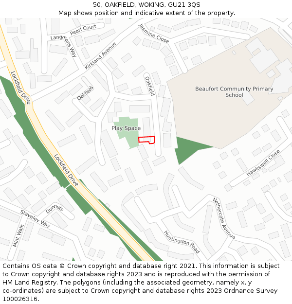 50, OAKFIELD, WOKING, GU21 3QS: Location map and indicative extent of plot