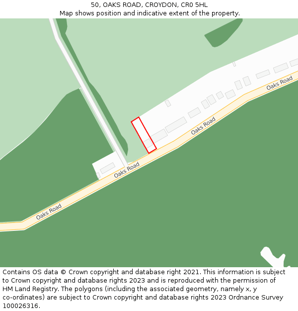 50, OAKS ROAD, CROYDON, CR0 5HL: Location map and indicative extent of plot