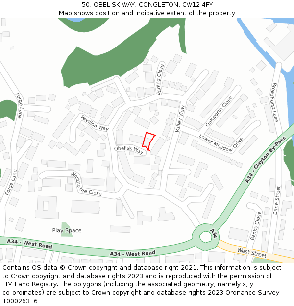 50, OBELISK WAY, CONGLETON, CW12 4FY: Location map and indicative extent of plot