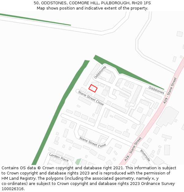 50, ODDSTONES, CODMORE HILL, PULBOROUGH, RH20 1FS: Location map and indicative extent of plot