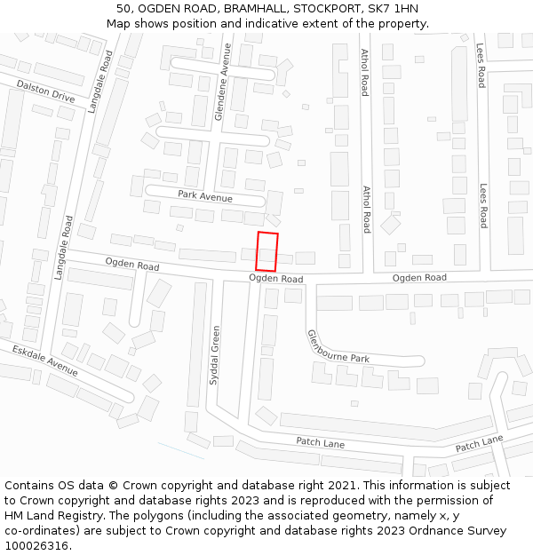 50, OGDEN ROAD, BRAMHALL, STOCKPORT, SK7 1HN: Location map and indicative extent of plot