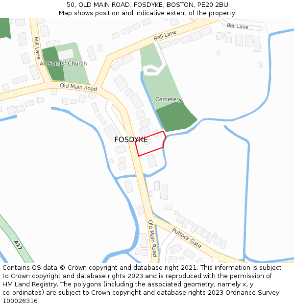 50, OLD MAIN ROAD, FOSDYKE, BOSTON, PE20 2BU: Location map and indicative extent of plot