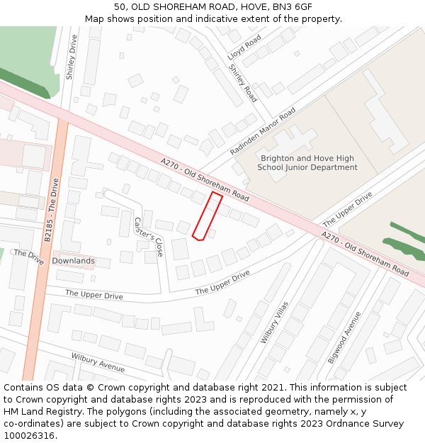 50, OLD SHOREHAM ROAD, HOVE, BN3 6GF: Location map and indicative extent of plot