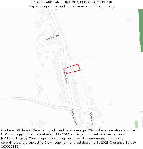 50, ORCHARD LANE, HARROLD, BEDFORD, MK43 7BP: Location map and indicative extent of plot