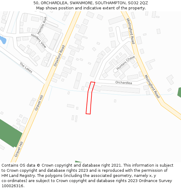 50, ORCHARDLEA, SWANMORE, SOUTHAMPTON, SO32 2QZ: Location map and indicative extent of plot