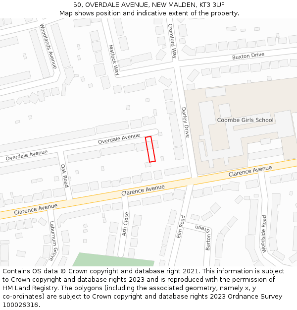 50, OVERDALE AVENUE, NEW MALDEN, KT3 3UF: Location map and indicative extent of plot