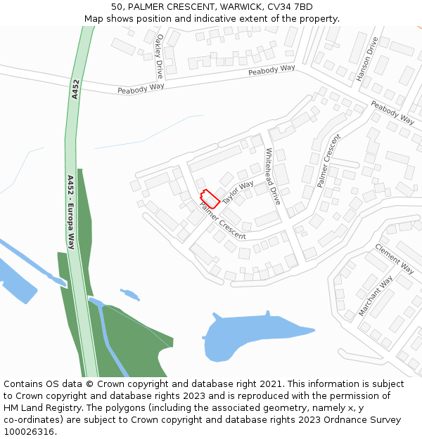 50, PALMER CRESCENT, WARWICK, CV34 7BD: Location map and indicative extent of plot