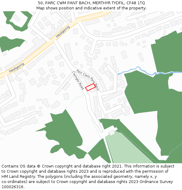 50, PARC CWM PANT BACH, MERTHYR TYDFIL, CF48 1TQ: Location map and indicative extent of plot