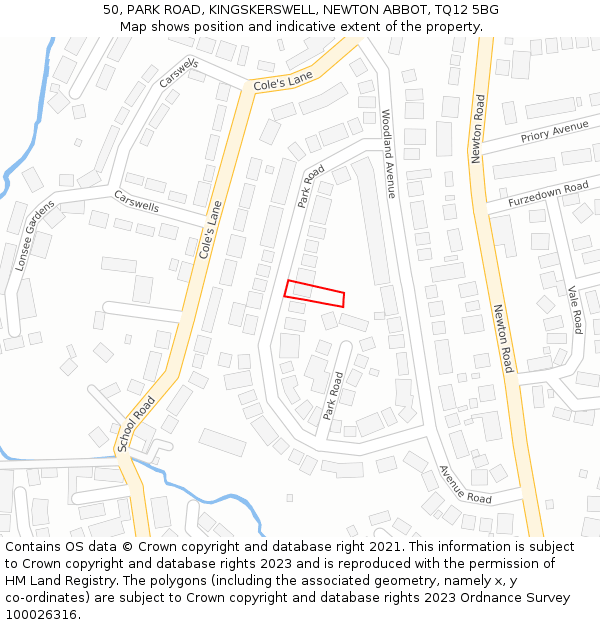 50, PARK ROAD, KINGSKERSWELL, NEWTON ABBOT, TQ12 5BG: Location map and indicative extent of plot