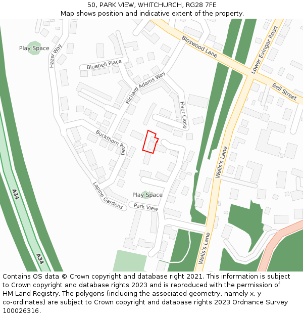 50, PARK VIEW, WHITCHURCH, RG28 7FE: Location map and indicative extent of plot