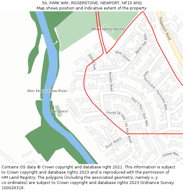 50, PARK WAY, ROGERSTONE, NEWPORT, NP10 9NQ: Location map and indicative extent of plot