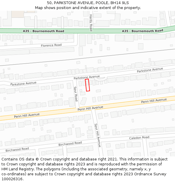 50, PARKSTONE AVENUE, POOLE, BH14 9LS: Location map and indicative extent of plot