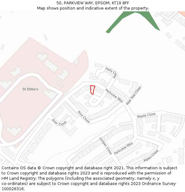 50, PARKVIEW WAY, EPSOM, KT19 8FF: Location map and indicative extent of plot