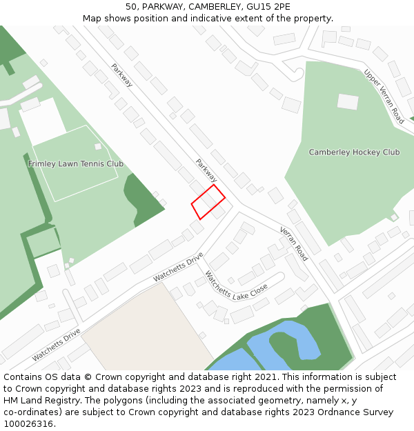 50, PARKWAY, CAMBERLEY, GU15 2PE: Location map and indicative extent of plot